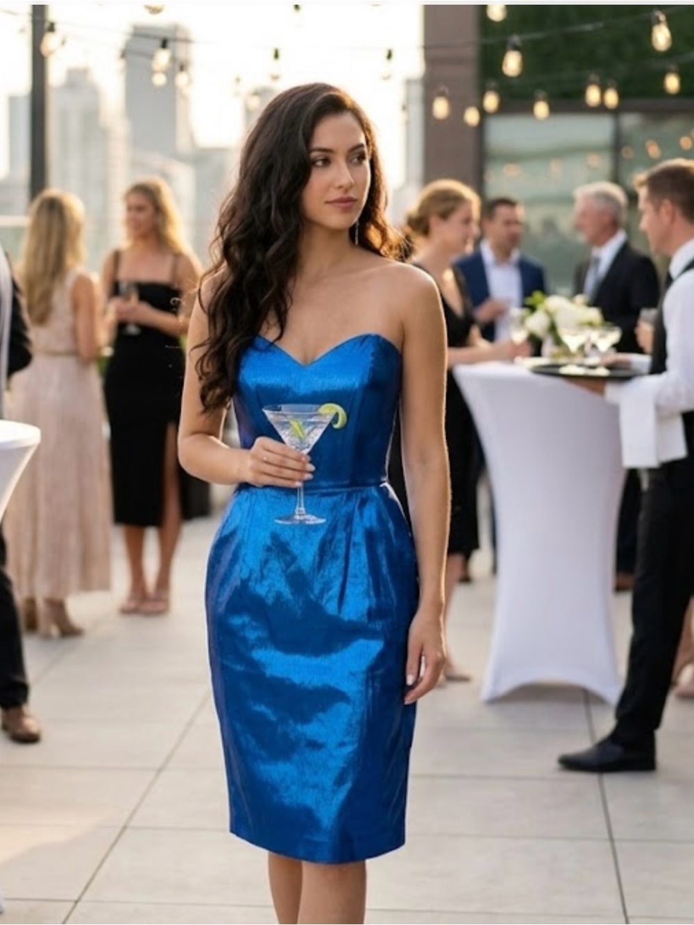 Moda International Royal Blue Metalic Foil Cocktail Dress 5/6